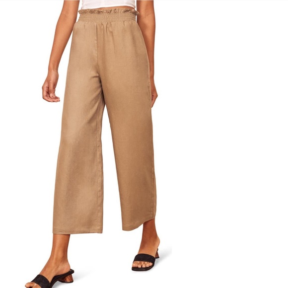 Reformation Pants - Reformation Wide Leg Linen-Blend Pants in Tan